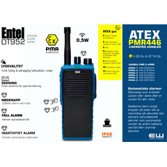 Entel DT952 PMR446 Atex radio (Lisensfri, Atex, IP68)